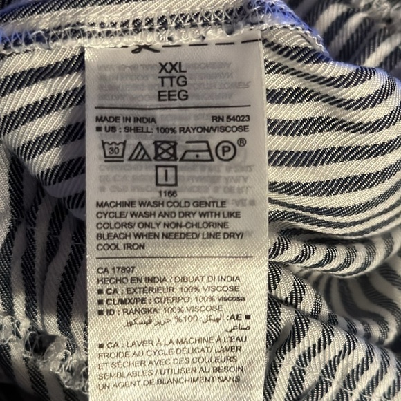 Square neck blue white stripe elastic waist crop wide leg jumpsuit Sz XXL - Picture 5 of 6